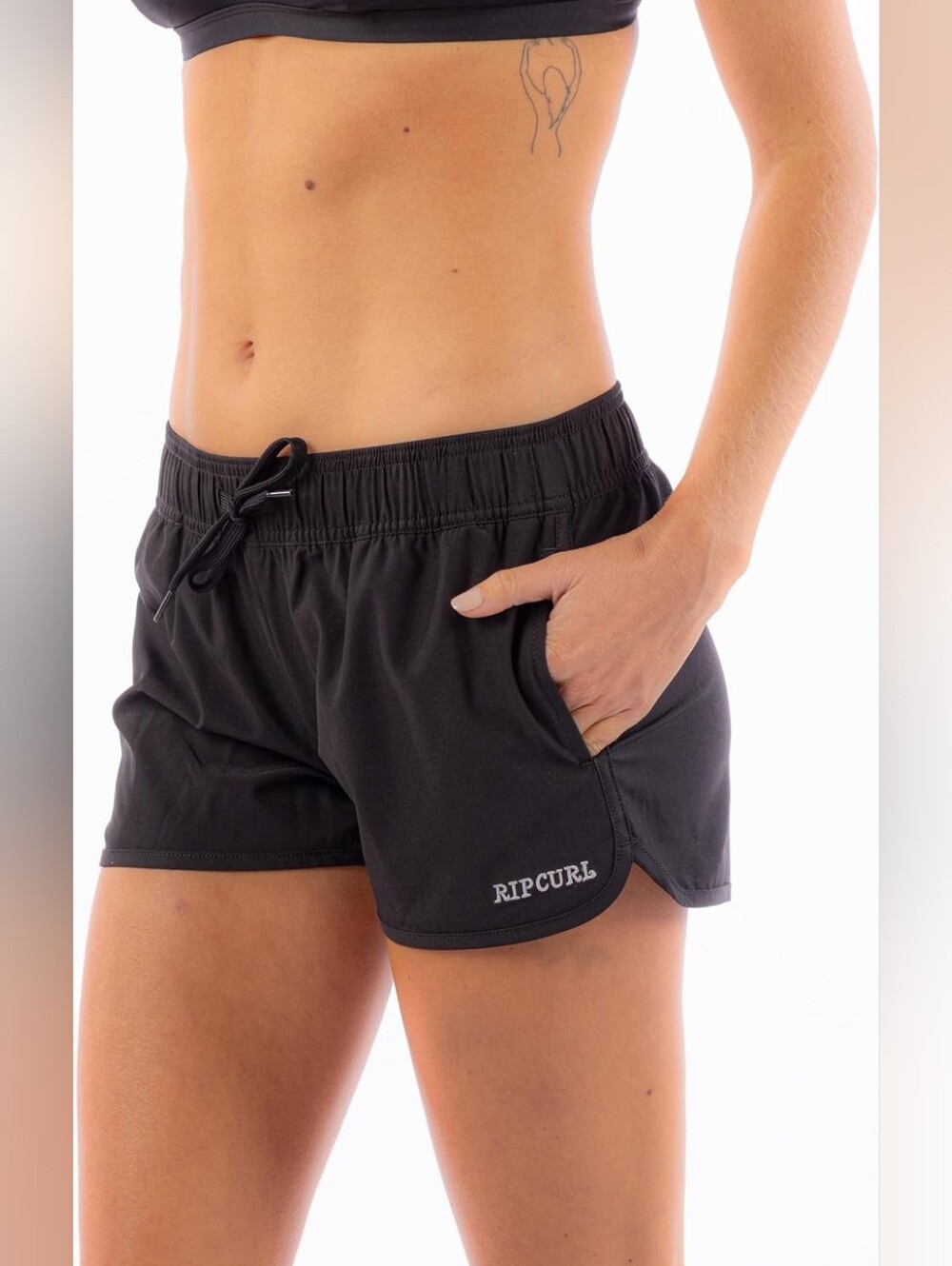 Rip Curl Black Women's 3" Athletic Drawstring Swim Surf Boardshorts, S